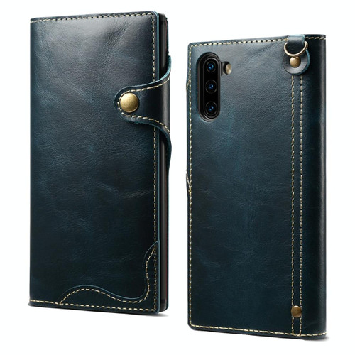 For Galaxy Note 10 Denior Oil Wax Cowhide Magnetic Button Horizontal Flip Leather Case with Card Slots & Wallet(Dark Blue)
