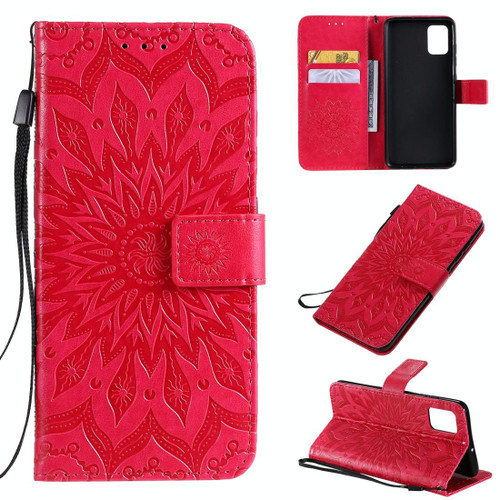 For Galaxy A51 Sun Print Horizontal Flip Protective Case with Holder & Card Slots & Wallet(Red)