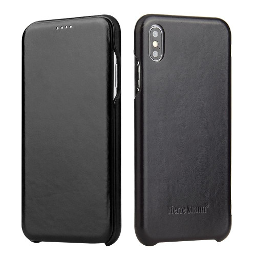 For iPhone XS Max Fierre Shann Business Magnetic Horizontal Flip Genuine Leather Case(Black)