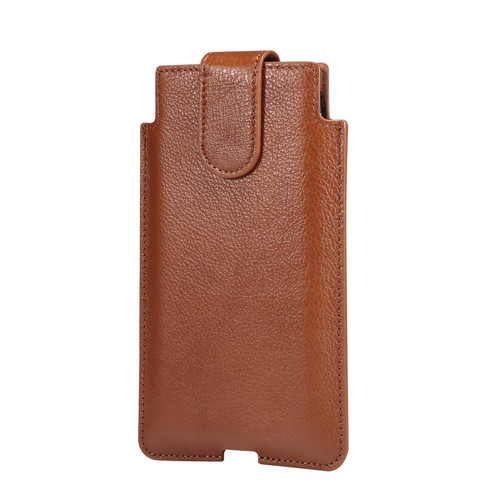 Universal Cow Leather Vertical Mobile Phone Leather Case Waist Bag For 7.2 inch and Below Phones(Brown)