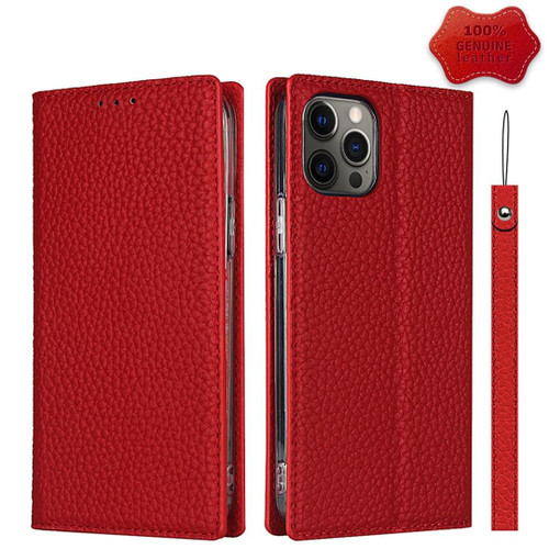 For iPhone 12 / 12 Pro Litchi Genuine Leather Phone Case(Red)