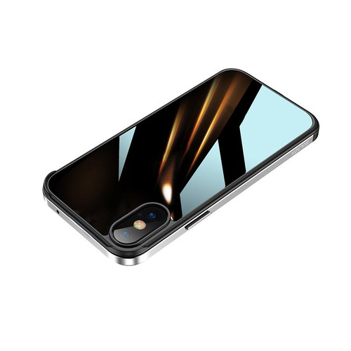 For iPhone XS Max SULADA Shockproof Aviation Aluminum Metal Frame + Nano Glass + TPU Protective Case(Silver)