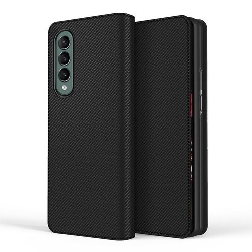For Samsung Galaxy Z Fold3 5G Split Type Horizontal Flip Foldable Leather Case with Holder & Card Slots & Wallet(Fiber Black)