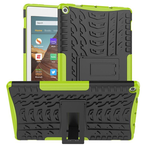 For Amazon Kindle Fire HD 10 2019 Tire Texture TPU + PC Shockproof Case with Holder(Green)