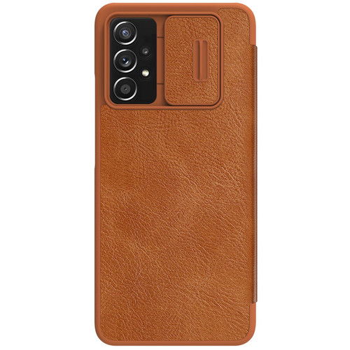 For Samsung Galaxy A73 5G NILLKIN QIN Series Pro Sliding Camera Cover Design Leather Phone Case(Brown)