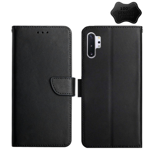 For Samsung Galaxy Note10+ Genuine Leather Fingerprint-proof Horizontal Flip Phone Case(Black)