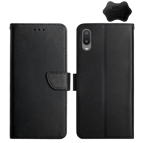 For Samsung Galaxy A02 Genuine Leather Fingerprint-proof Horizontal Flip Phone Case(Black)