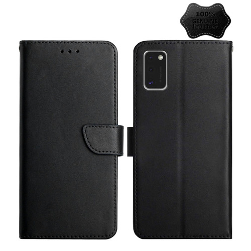 For Samsung Galaxy A41 Genuine Leather Fingerprint-proof Horizontal Flip Phone Case(Black)