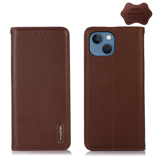 For iPhone 13 KHAZNEH Nappa Top Layer Cowhide Leather Phone Case(Brown)