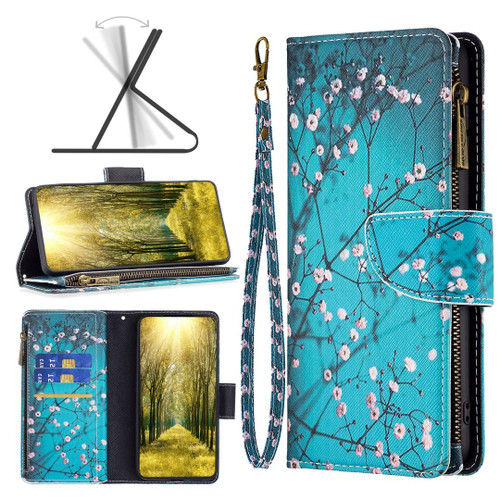 For Xiaomi Poco M4 Pro Colored Drawing Pattern Zipper Leather Phone Case(Plum Blossom)