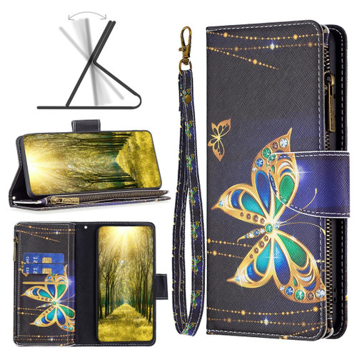 For Xiaomi Poco M4 Pro 5G Colored Drawing Pattern Zipper Leather Phone Case(Big Butterfly)