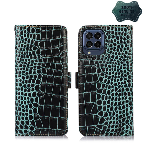 For Samsung Galaxy M53 5G Crocodile Top Layer Cowhide Leather Phone Case(Green)