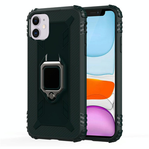 For iPhone 11 Carbon Fiber Protective Case with 360 Degree Rotating Ring Holder(Green) For iPhone 11 Carbon Fiber Protective Case with 360 Degree Rotating Ring Holder(Green)