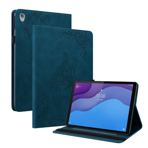 For Lenovo Tab M10 HD 2nd Gen TB-X306X/TB-X306F Butterfly Flower Embossed Leather Tablet Case(Blue)