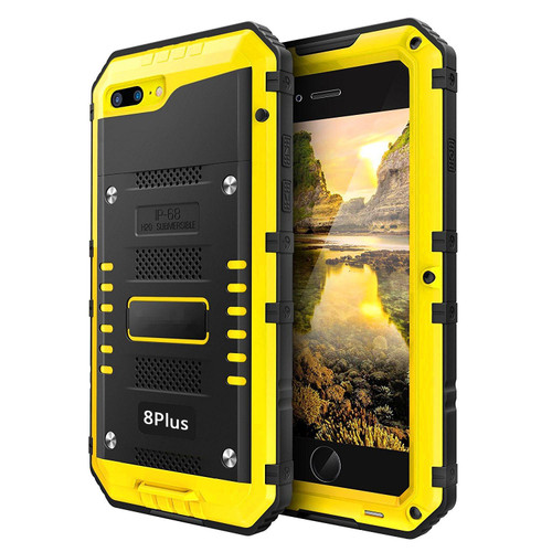 Metal + Silicone Phone Case with Screen Protector For iPhone 8 Plus / 7 Plus(Yellow)
