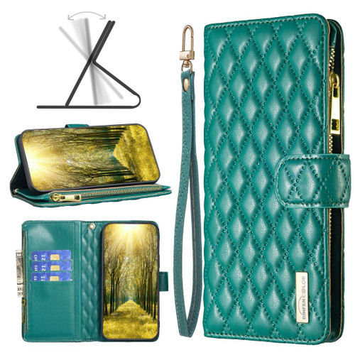 For iPhone X / XS Diamond Lattice Zipper Wallet Leather Flip Phone Case(Green)