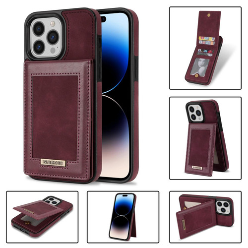 For iPhone 11 Pro Max N.BEKUS Vertical Flip Card Slot RFID Phone Case For iPhone 14 Pro Max(Wine Red)