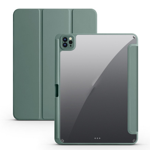 For iPad Pro 12.9 2022 / 2021 / 2020 / 2018 Acrylic 3-folding Smart Leather Tablet Case(Dark Green)
