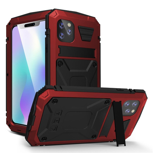 For iPhone 11 Shockproof Waterproof Dust-proof Metal + Silicone Protective Case with Holder(Red)