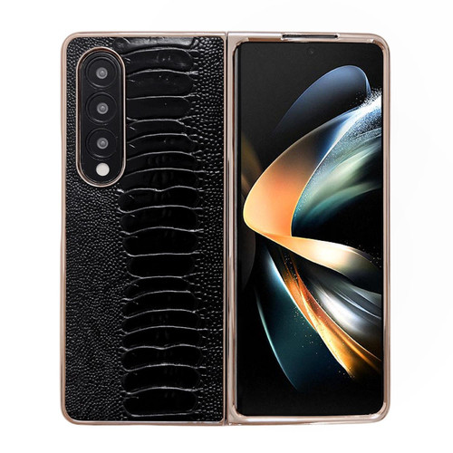 For Samsung Galaxy Z Fold4 5G Genuine Leather Weilai Series Nano Plating Phone Case(Black)