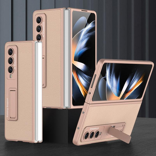 For Samsung Galaxy Z Fold4 GKK Ultra-thin Plain Leather Full Phone Case with Stand(Gold)