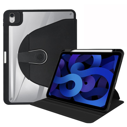 For iPad Pro 12.9 2022 / 2021 / 2020 / 2018 Acrylic 360 Degree Rotation Holder Tablet Leather Case(Black)