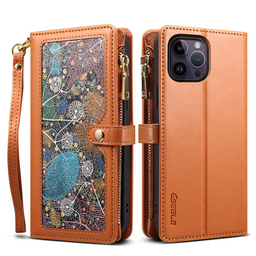 For iPhone 12 Pro Max ESEBLE Star Series Lanyard Zipper Wallet RFID Leather Case(Brown)