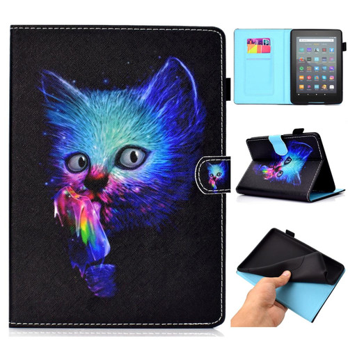 For Amazon Kindle Youth Version 2022 Colored Drawing Stitching Smart Leather Tablet Case(Super Cat)