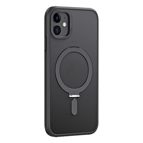 For iPhone 11 Skin Feel MagSafe Shockproof Phone Case with Holder(Black)