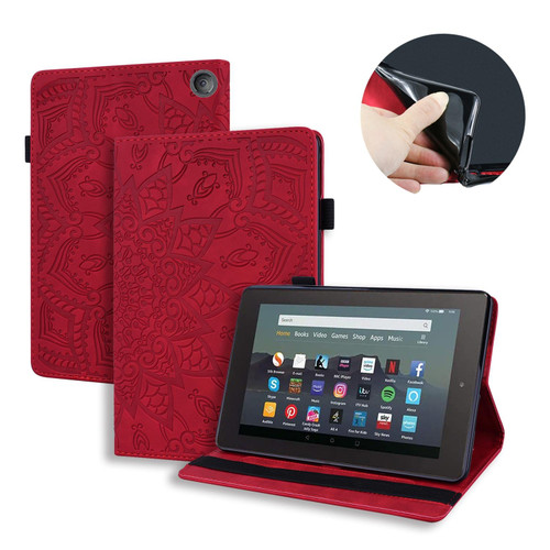 For Amazon Kindle Fire 7 2022 Calf Texture Embossed Flip Leather Tablet Case(Red)