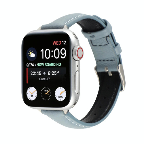 14mm Slim Genuine Leather Watch Band Watch Band For Apple Watch Series 9&8&7 41mm / SE 3&SE 2&6&SE&5&4 40mm / 3&2&1 38mm(Light Blue)
