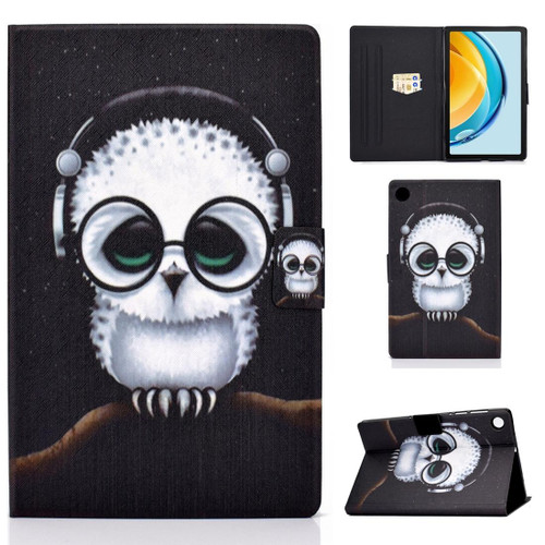 For Huawei Matepad SE 10.4 2022 Electric Pressed Colored Drawing Leather Tablet Case(White Owl)