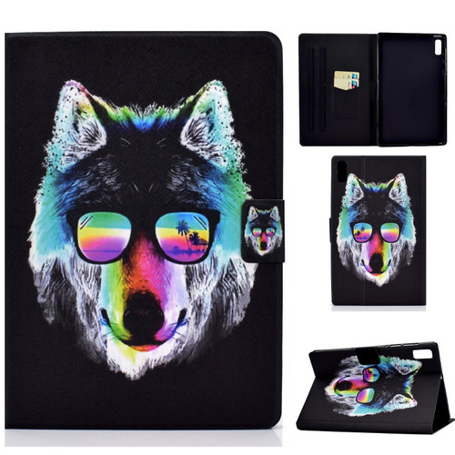 For Lenovo Tab P11 Gen 2 Colored Drawing Horizontal Flip Tablet Leather Case(Glasses Wolf)