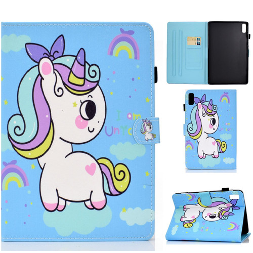 For Lenovo Tab P11 Gen 2 Sewing Thread Horizontal Painted Tablet Leather Case(Rainbow Unicorn)