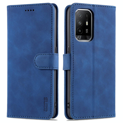 For OPPO A94 5G / A95 5G / Reno5Z 5G / F19 Pro+ AZNS Skin Feel Calf Texture Horizontal Flip Leather Case with Card Slots & Holder & Wallet(Blue)
