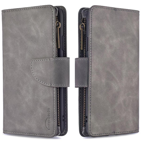 For iPhone 11 Pro Max Skin Feel Detachable Magnetic Zipper Horizontal Flip PU Leather Case with Multi-Card Slots & Holder & Wallet & Photo Frame & Lanyard(Grey)