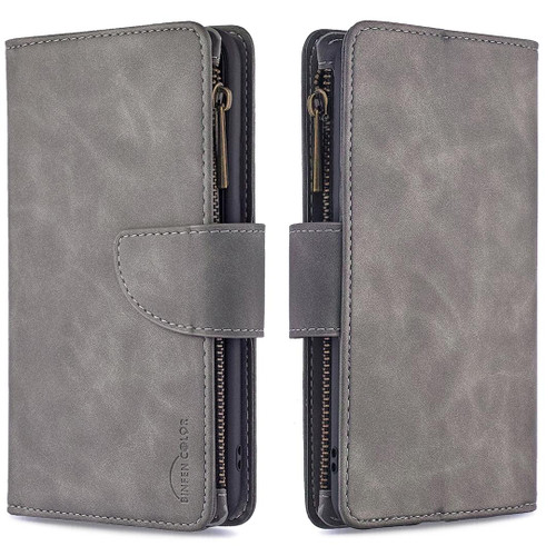 For iPhone XS Max Skin Feel Detachable Magnetic Zipper Horizontal Flip PU Leather Case with Multi-Card Slots & Holder & Wallet & Photo Frame & Lanyard(Grey)