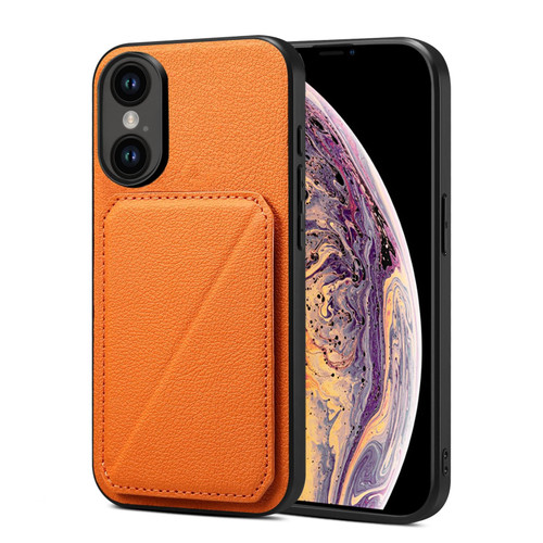 For iPhone XS Max Imitation Calfskin Leather Back Phone Case with Holder(Orange)