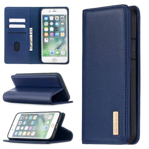 For iPhone 8 Plus / 7 Plus 2 in 1 Detachable Magnetic Horizontal Flip Genuine Leather Case with Holder & Card Slots & Wallet(Blue)