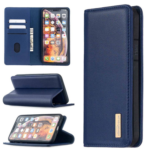 For iPhone XS Max 2 in 1 Detachable Magnetic Horizontal Flip Genuine Leather Case with Holder & Card Slots & Wallet(Blue)