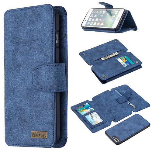Detachable Frosted Magnetic Horizontal Flip Leather Case with Card Slots & Holder & Zipper Wallet & Photo Frame For iPhone 8 Plus / 7 Plus(Blue)