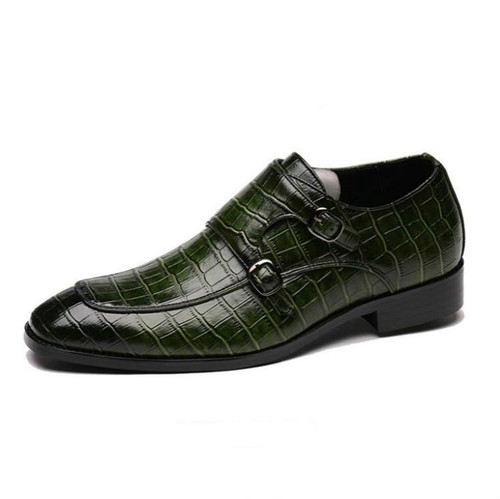 Crocodile Pattern Business Flat Bottom Leather Formal Shoes, Size:44(Green)