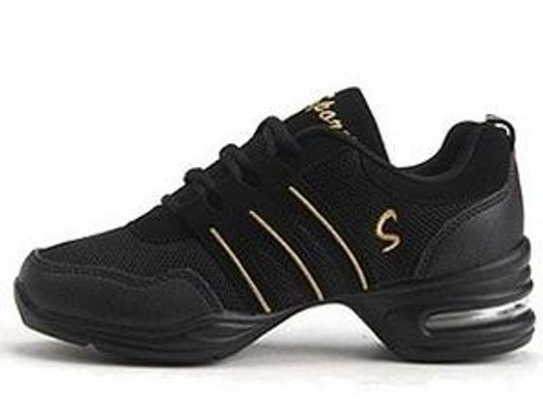 Soft Bottom Mesh Breathable Modern Dance Shoes Heightening Shoes for Women, Shoe Size:39(Black Gold)