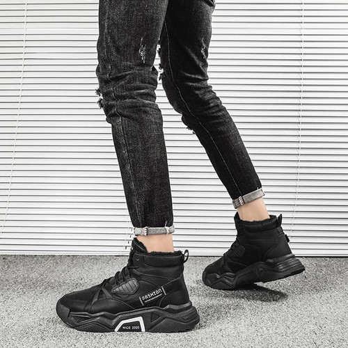 QC-YY2001 Winter Hiking High-top Sports Fleece Men Shoes Outdoor Work Shoes, Size: 44(Black)