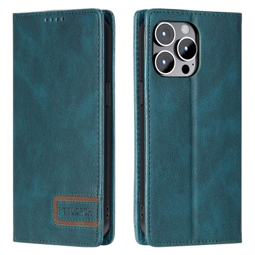 For iPhone 15 Pro TTUDRCH RFID Retro Texture Magnetic Leather Phone Case(Greem)