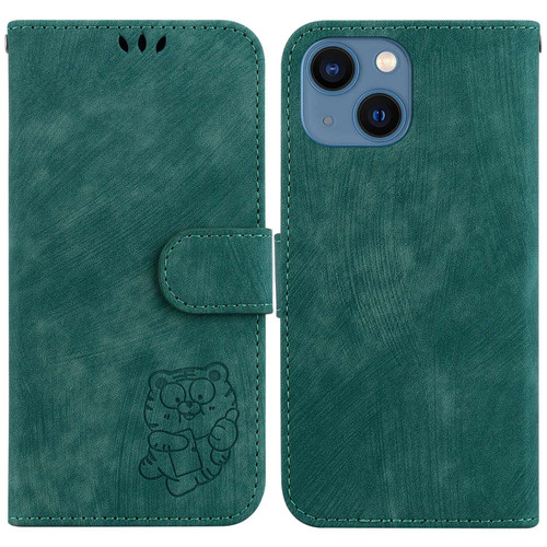 For iPhone 15 Little Tiger Embossed Leather Phone Case(Green)