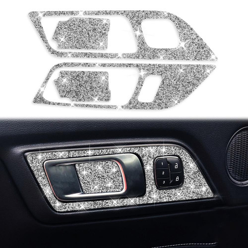 For Ford Mustang 2015-2020 4pcs Car Door Inner Handle Panel Diamond Decoration Sticker, Left Drive