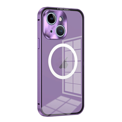 For iPhone 13 MagSafe HD Spring Buckle Metal Phone Case(Purple)
