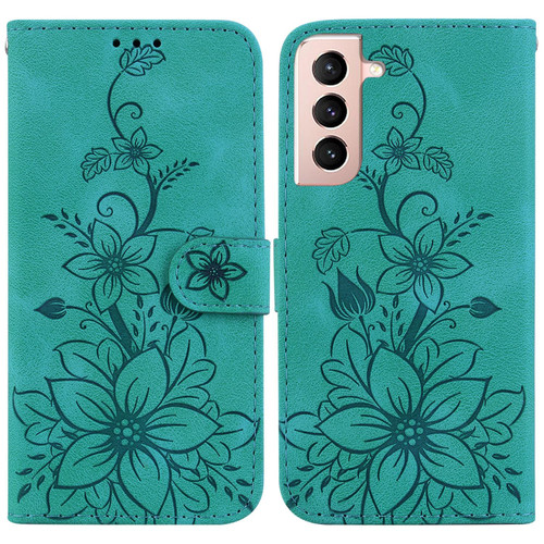 For Samsung Galaxy S22 5G Lily Embossed Leather Phone Case(Green)