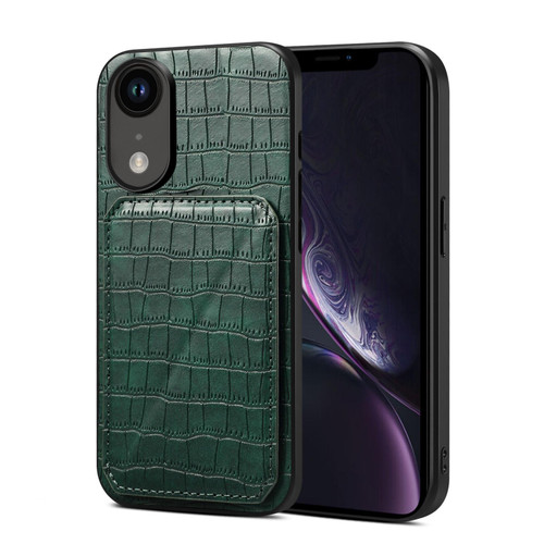 For iPhone XR Imitation Crocodile Leather Back Phone Case with Holder(Green) For iPhone XR Imitation Crocodile Leather Back Phone Case with Holder(Green)